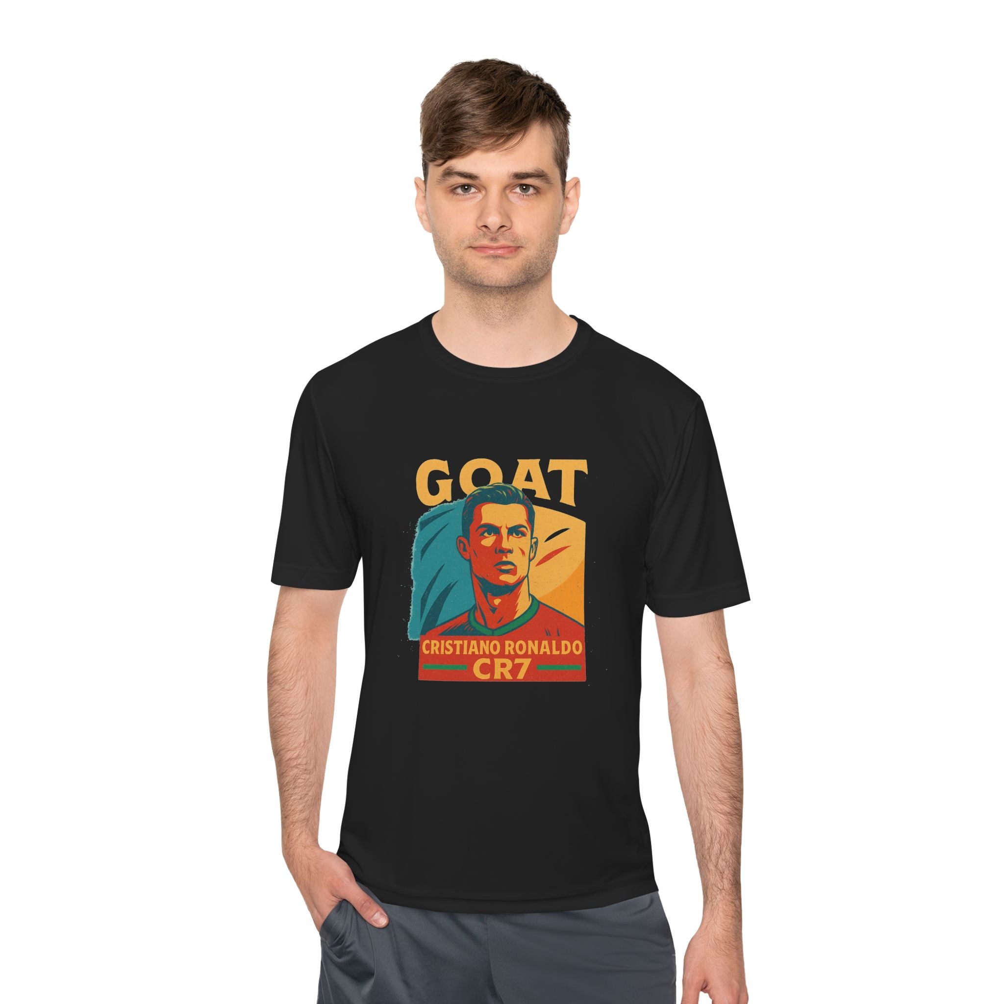 Cristiano Ronaldo GOAT Moisture Wicking Tee, Soccer Fan Shirt, Athletic Wear, Sports Gift, Unisex Sports T-Shirt - My Store